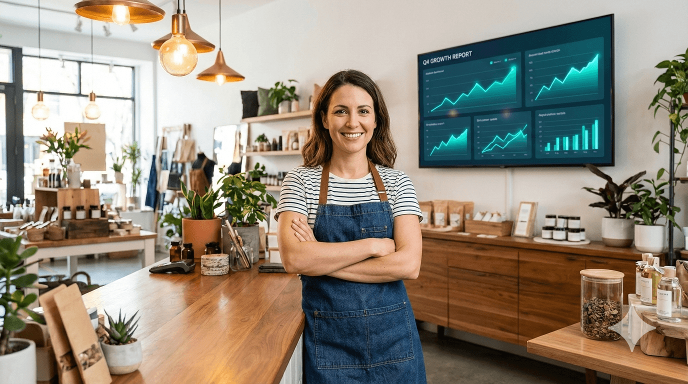 Small business dashboard showing growth metrics and AI call handling stats