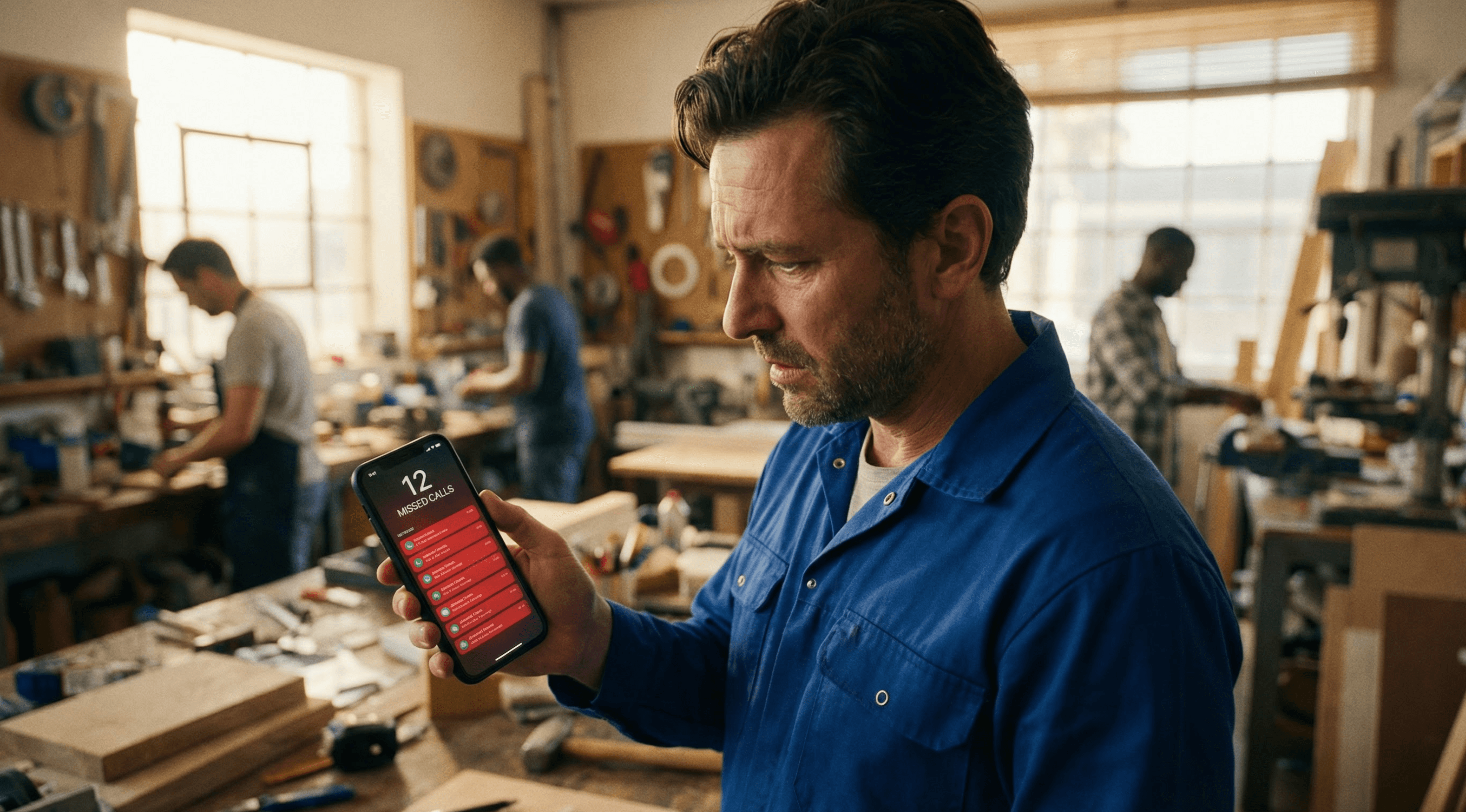 Small business owner checking missed calls on phone